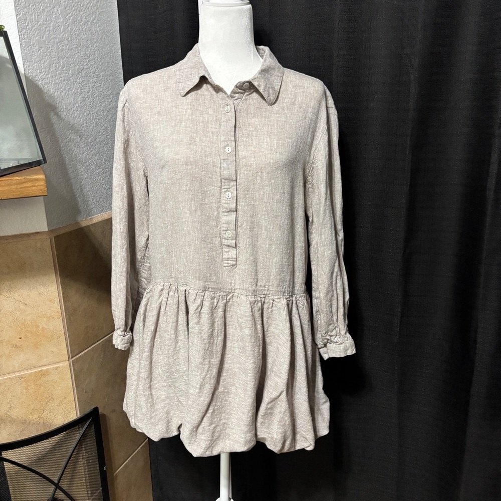 Cynthia Rowley Linen Blend Tunic Top Button Front Long Sleeve Size M